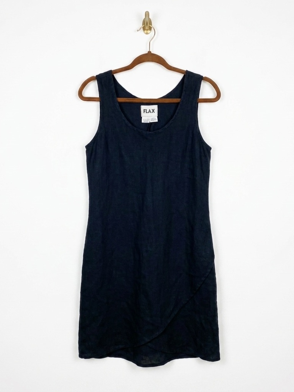 FLAX 100% Linen Sleeveless Shift Dress Black Lithuania Tank Knee Length Small